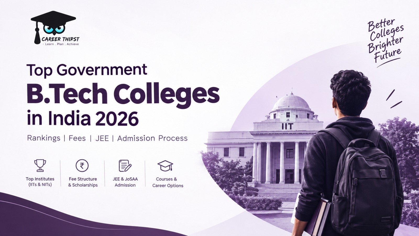 Top Government B.Tech Colleges in India 2026 – IITs, NITs, rankings, fees and admission process.